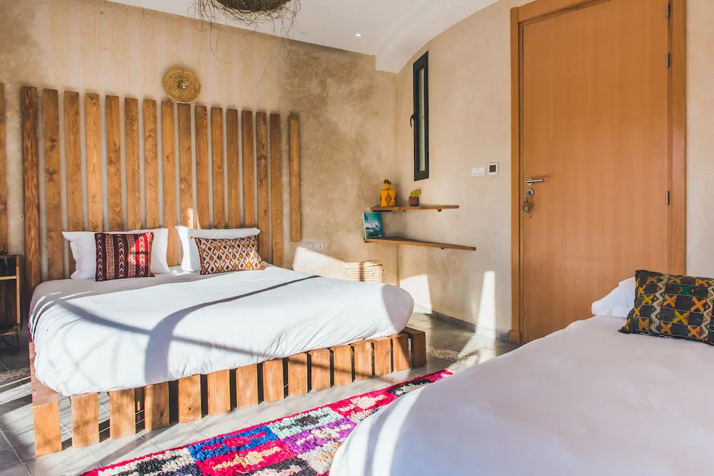 Triple Room Two Beds - Surf Accommodation Taghazout at The Yogi Surfer in Taghazout Bay, Morocco.