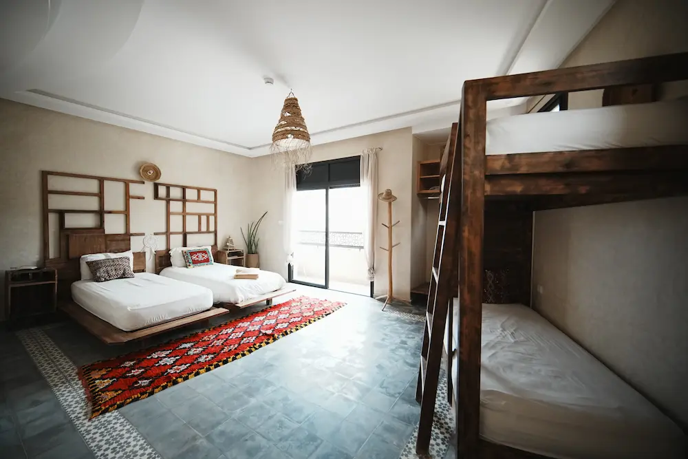 Female Dorm - The Yogi Surfer Surf Camp Tamraght at The Yogi Surfer in Taghazout Bay, Morocco.